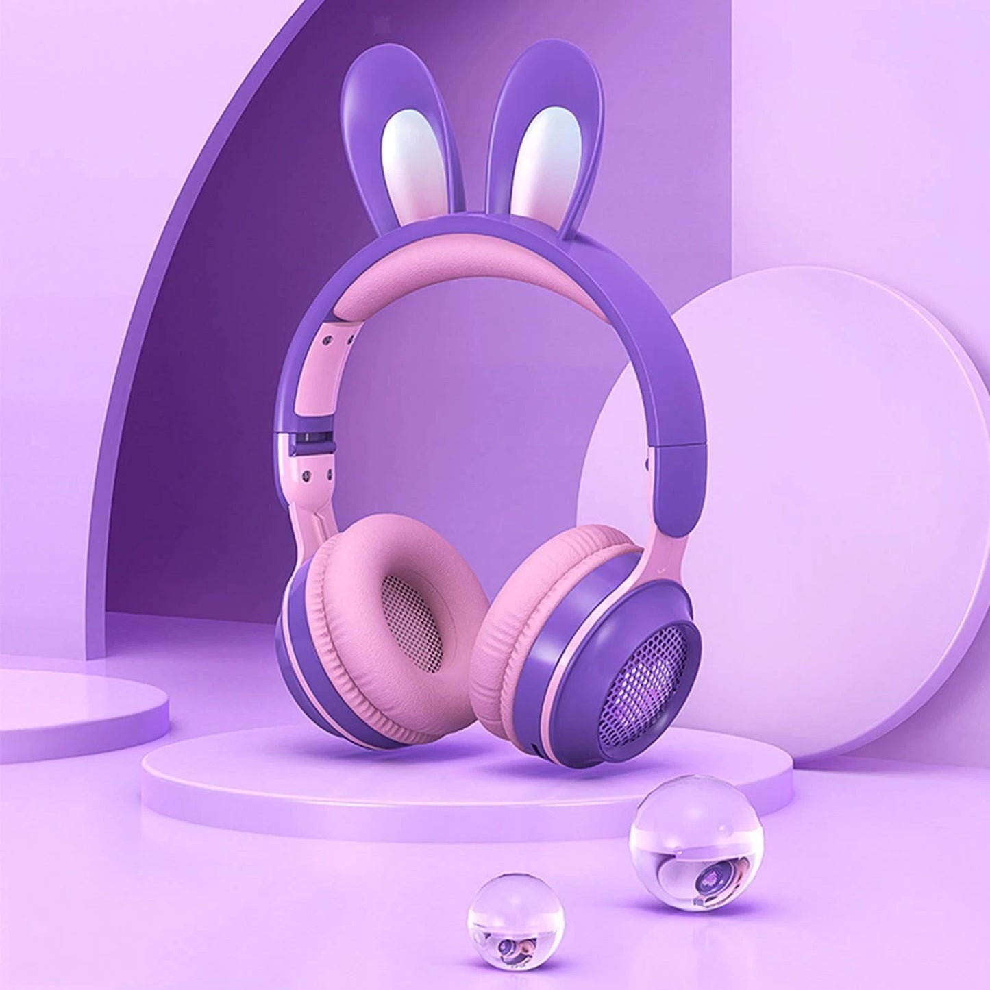 Rabbit Ear Headphones Wireless Luminous Extendable Wheat Headphones