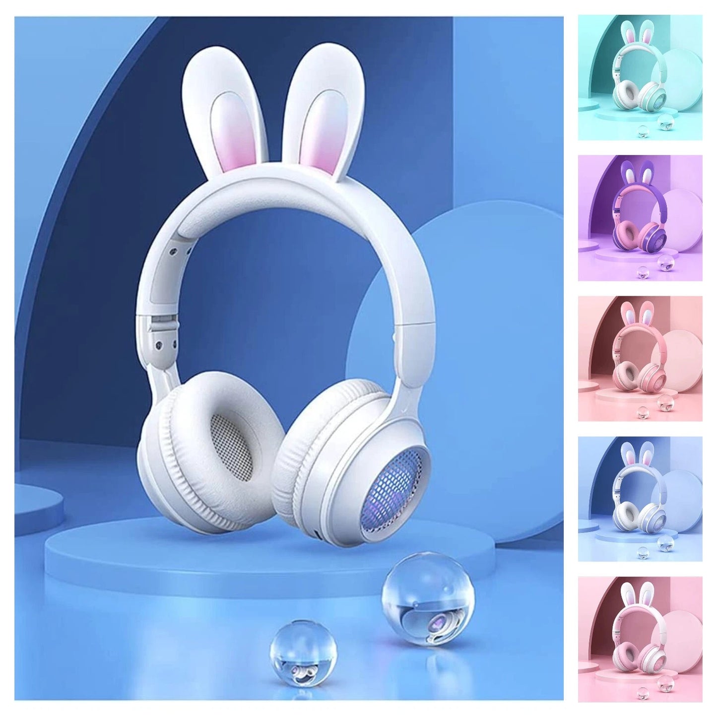 Rabbit Ear Headphones Wireless Luminous Extendable Wheat Headphones